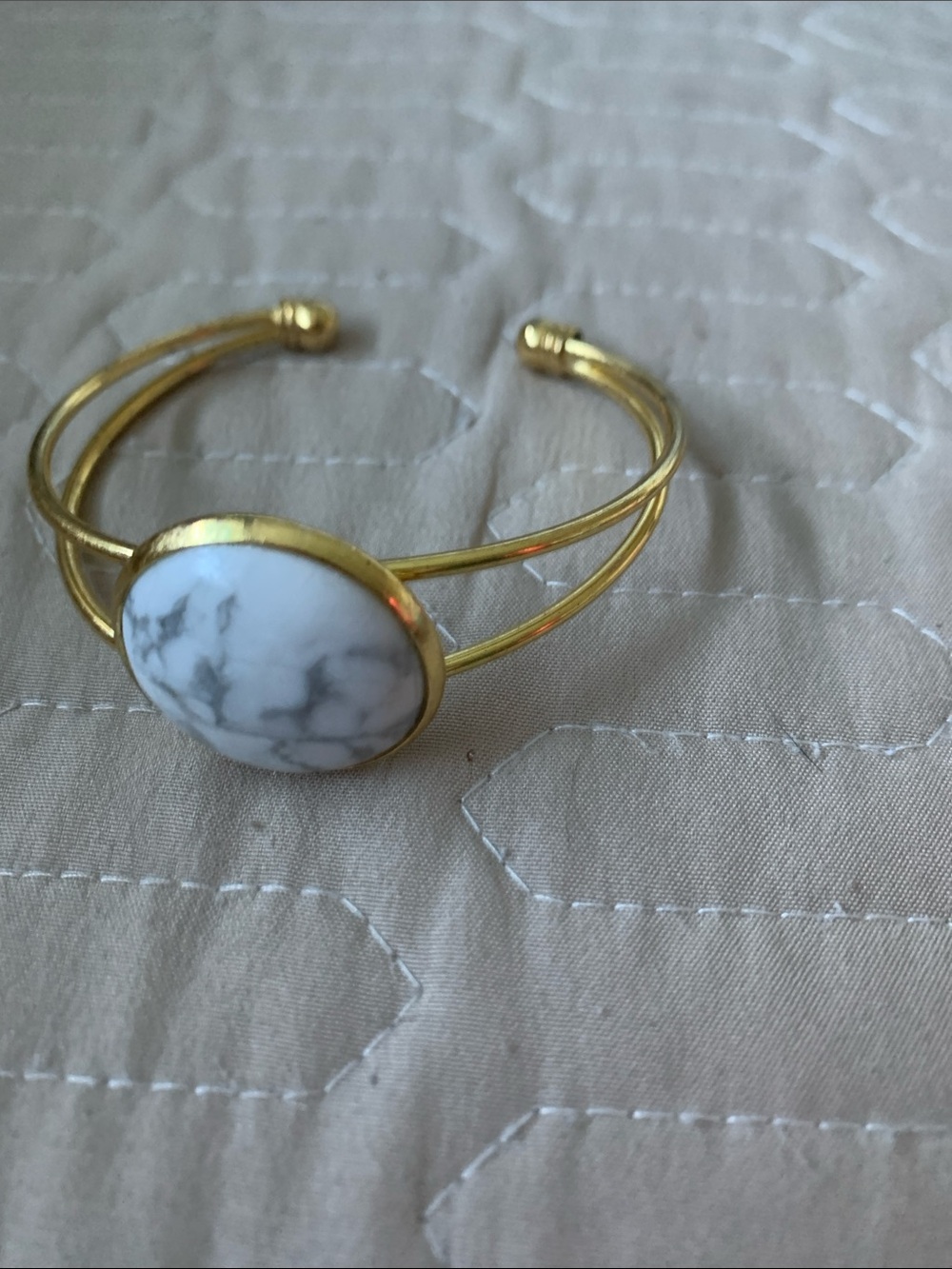 Gold Cuff Bracelet with White Marble Accent
